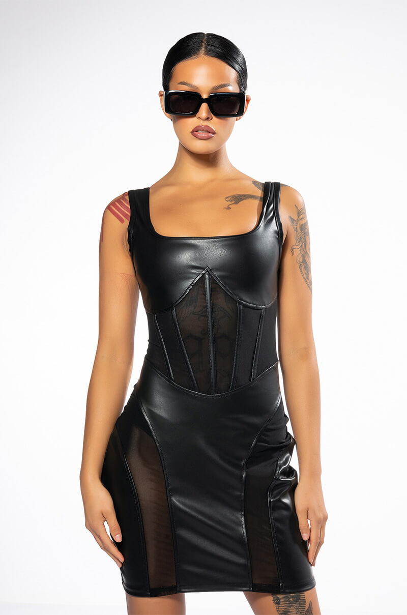 BIG DISTRACTION MESH DETAIL MINI DRESS
