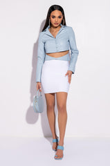 AZALEA WANG BOY BLUE CUT OUT BLAZER IN PLEATHER