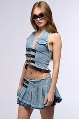 BREAK UP WITH HIM DENIM HALTER NECK TOP