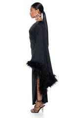 BRING THE DRAMA ONE SLEEVE FEATHER DRESS