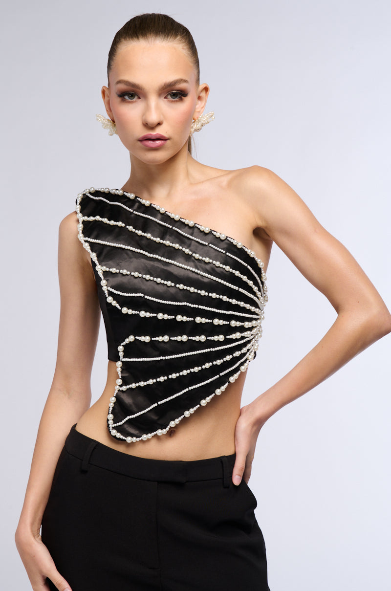 BUTTERFLY DREAMS ONE SHOULDER SATIN TOP