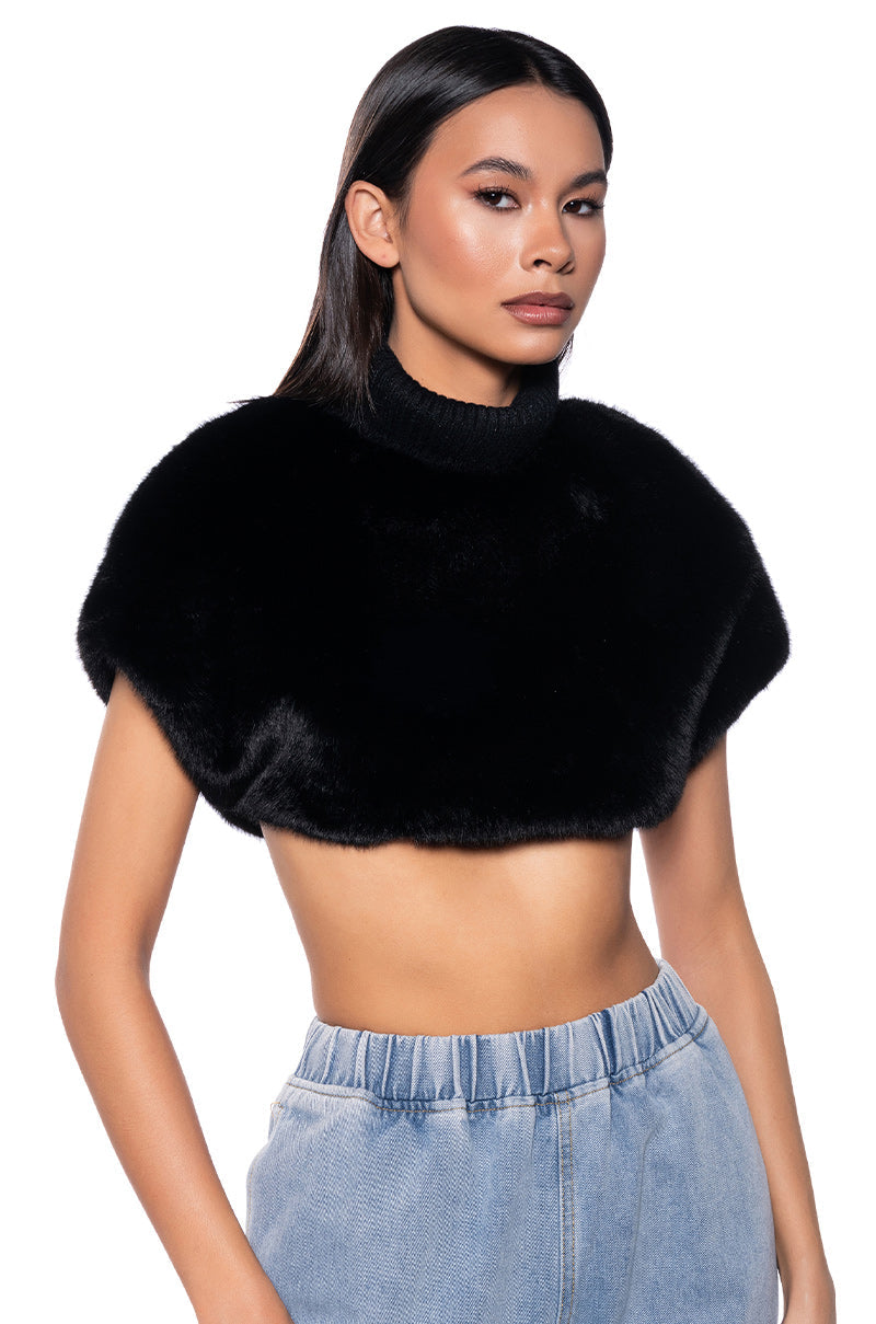 CARISSA MOCK NECK CROPPED FUR SHIRT