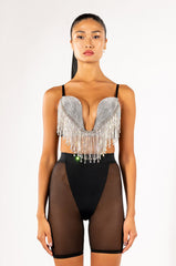 CARNIVALE RHINESTONE FRINGE BRA TOP