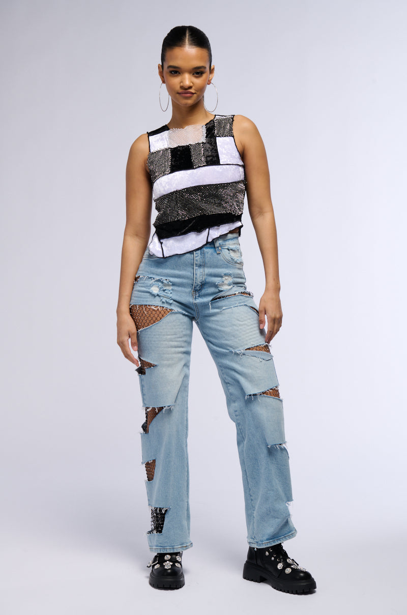 CHAOTIC BEAUTY RHINESTONE PATCHWORK TOP
