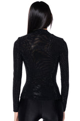 CLARISSA EMBELLISHED LONG SLEEVE MESH TOP
