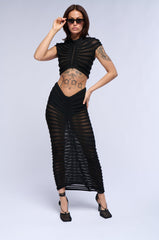 CLEO SEMI SHEER MAXI SKIRT IN BLACK