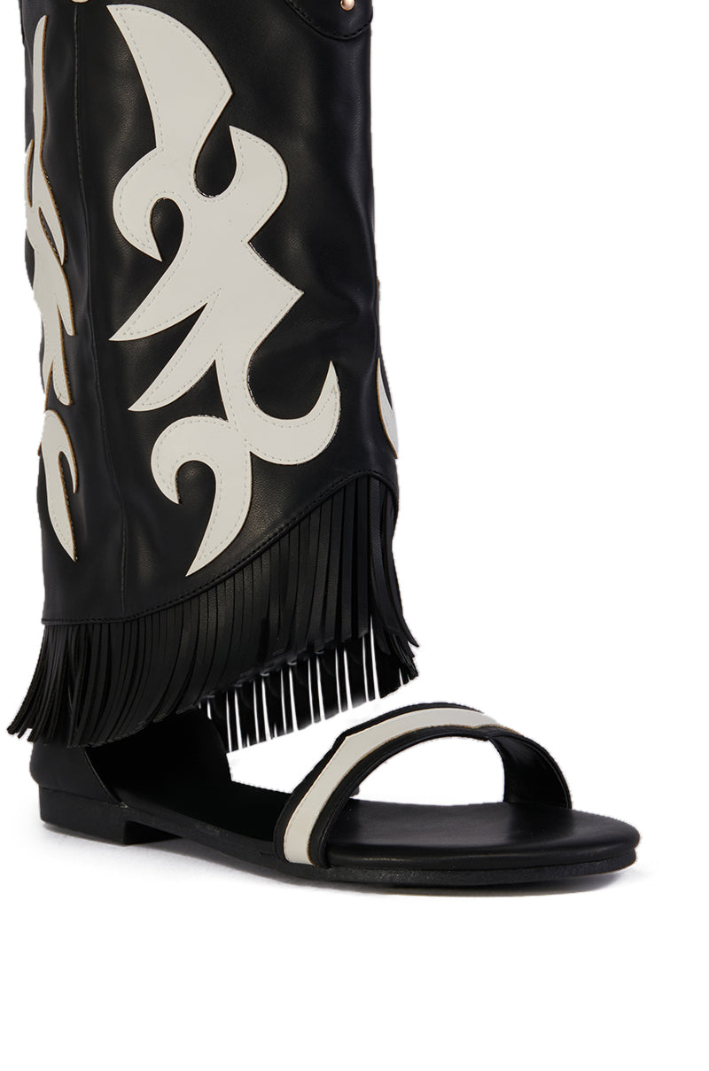 COLLINS BLACK FLAT WESTERN OPEN TOE SANDAL BOOT