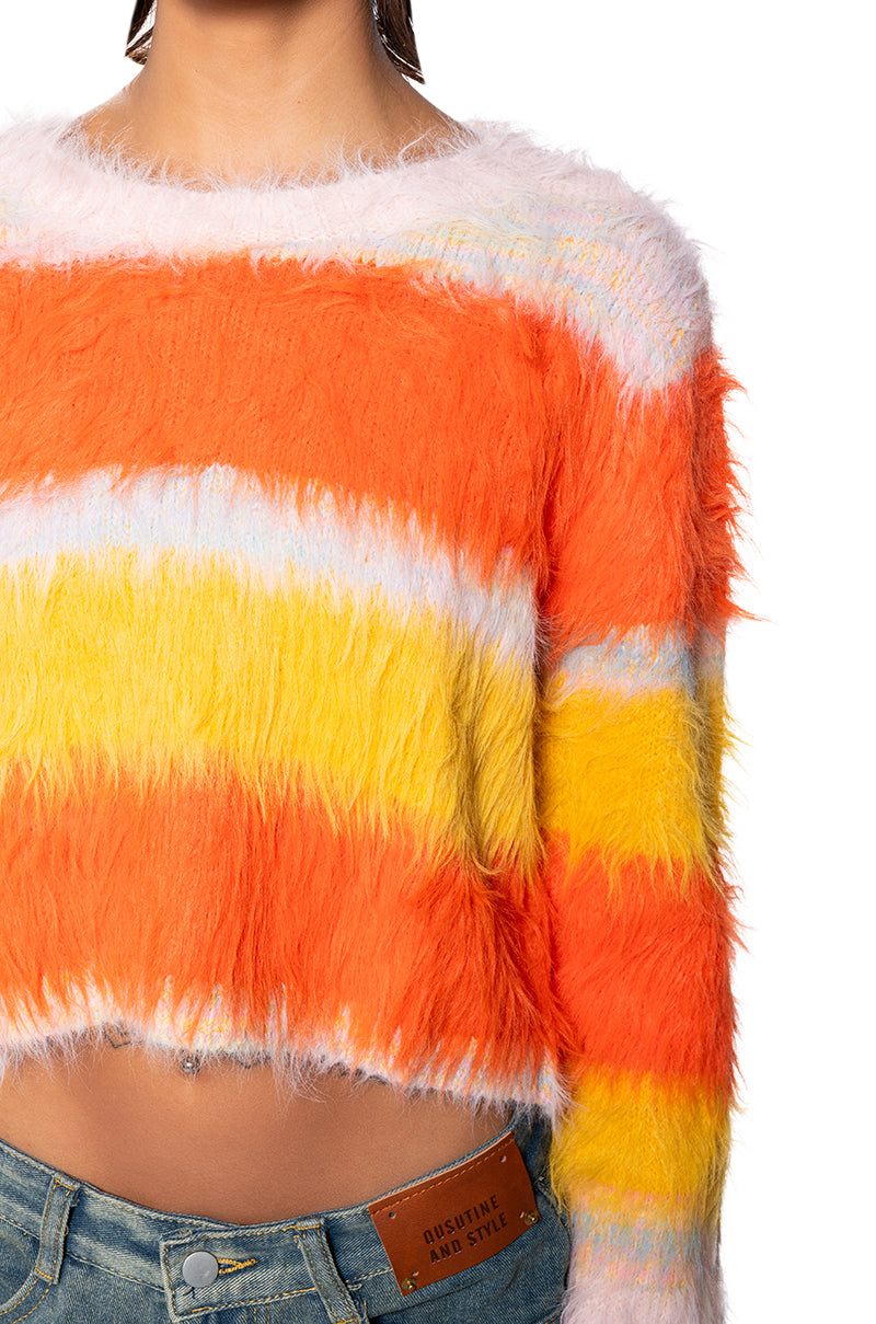 COZY WITH WHO I AM FUZZY STRIPED SWEATER