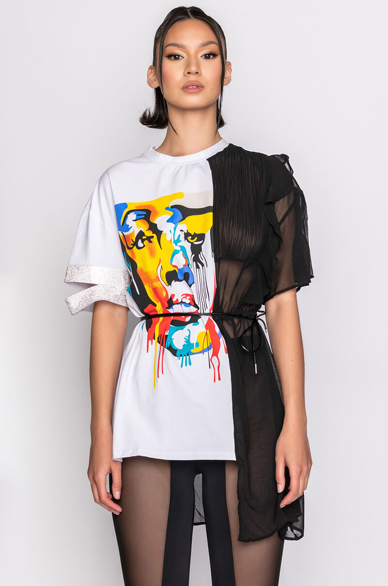 CRAZY SEXY COOL MIX FABRIC T SHIRT