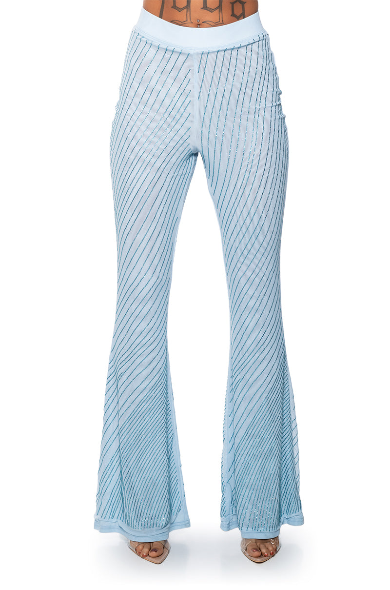CUFF IT EMBELLISHED MESH FLARE LEG TROUSER