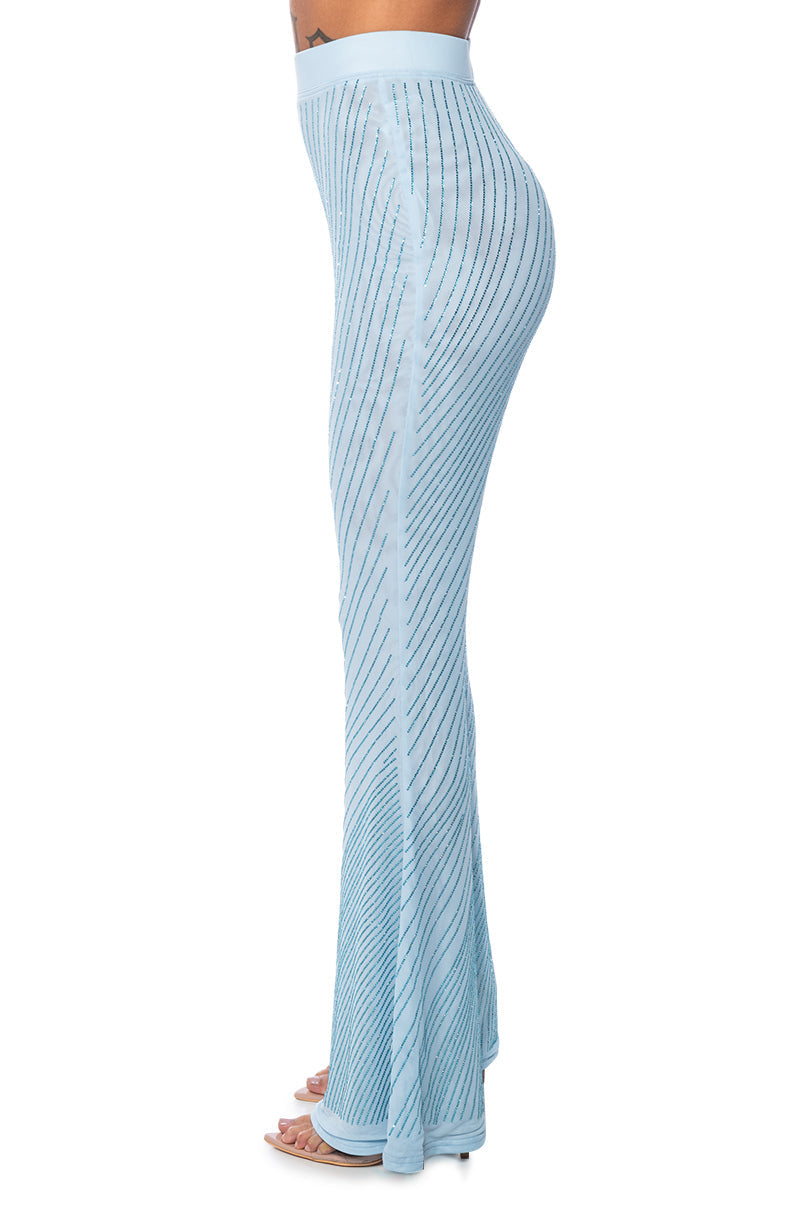 CUFF IT EMBELLISHED MESH FLARE LEG TROUSER