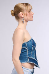 CUT ME OFF STRAPLESS DENIM TOP