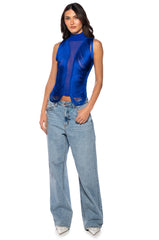 DANIELA FRINGE DETAIL SLEEVELESS MESH TOP