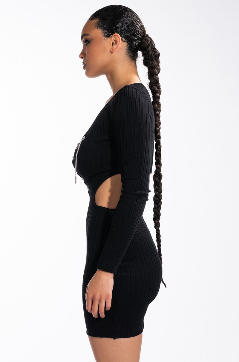 DOING MY THANG RHINESTONE LACE UP FRONT MINI DRESS