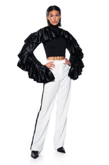 DRAMATIC RUFFLE SLEEVE MOCK NECK TOP