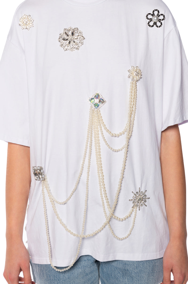 DRIPPING IN JEWELS EMBELLISHED T SHIRT