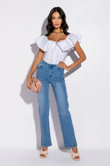 ELEVATED MID RISE STUD SLIT STRAIGHT JEANS