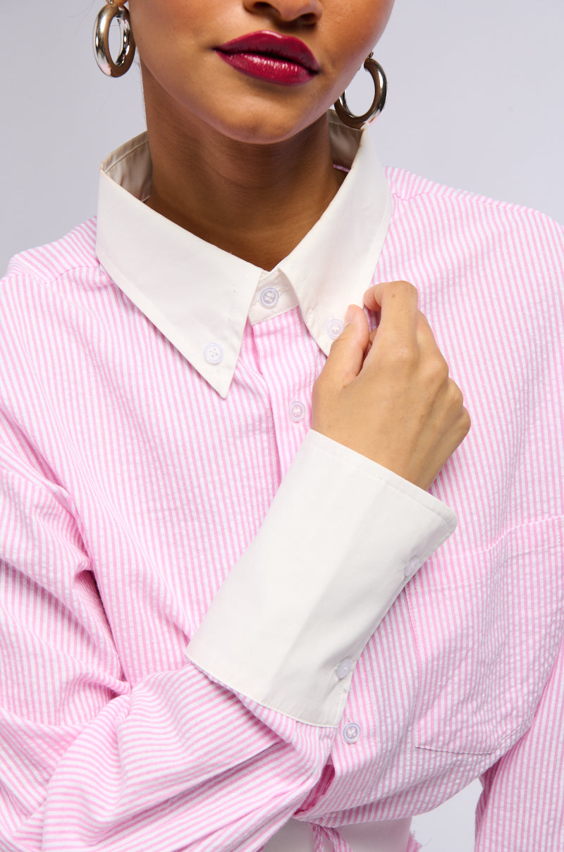 ELLA STRIPE TIE WAIST BUTTON DOWN BLOUSE