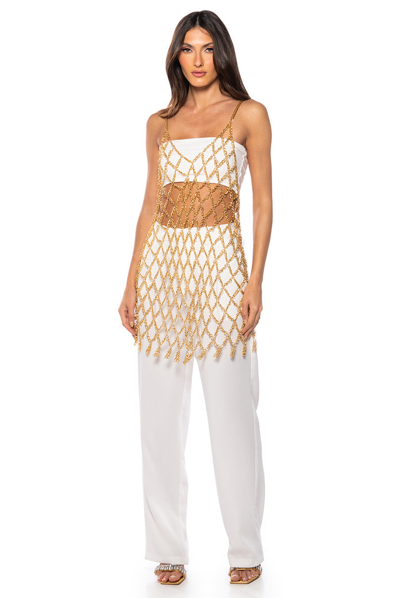 ELODIE CHAIN CHAIN MINI DRESS IN GOLD