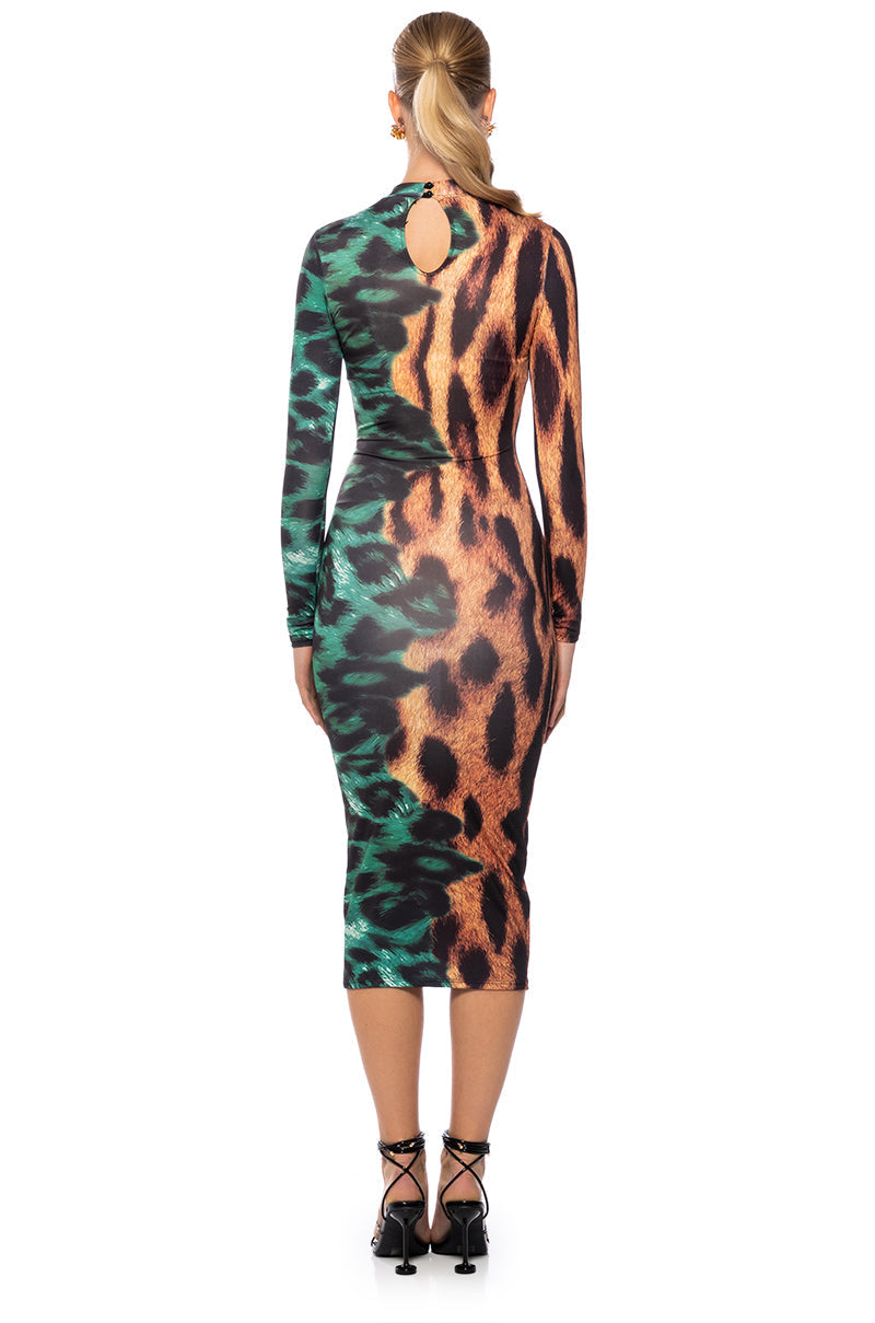EMERALDS AND ANIMAL MIDI DRESS