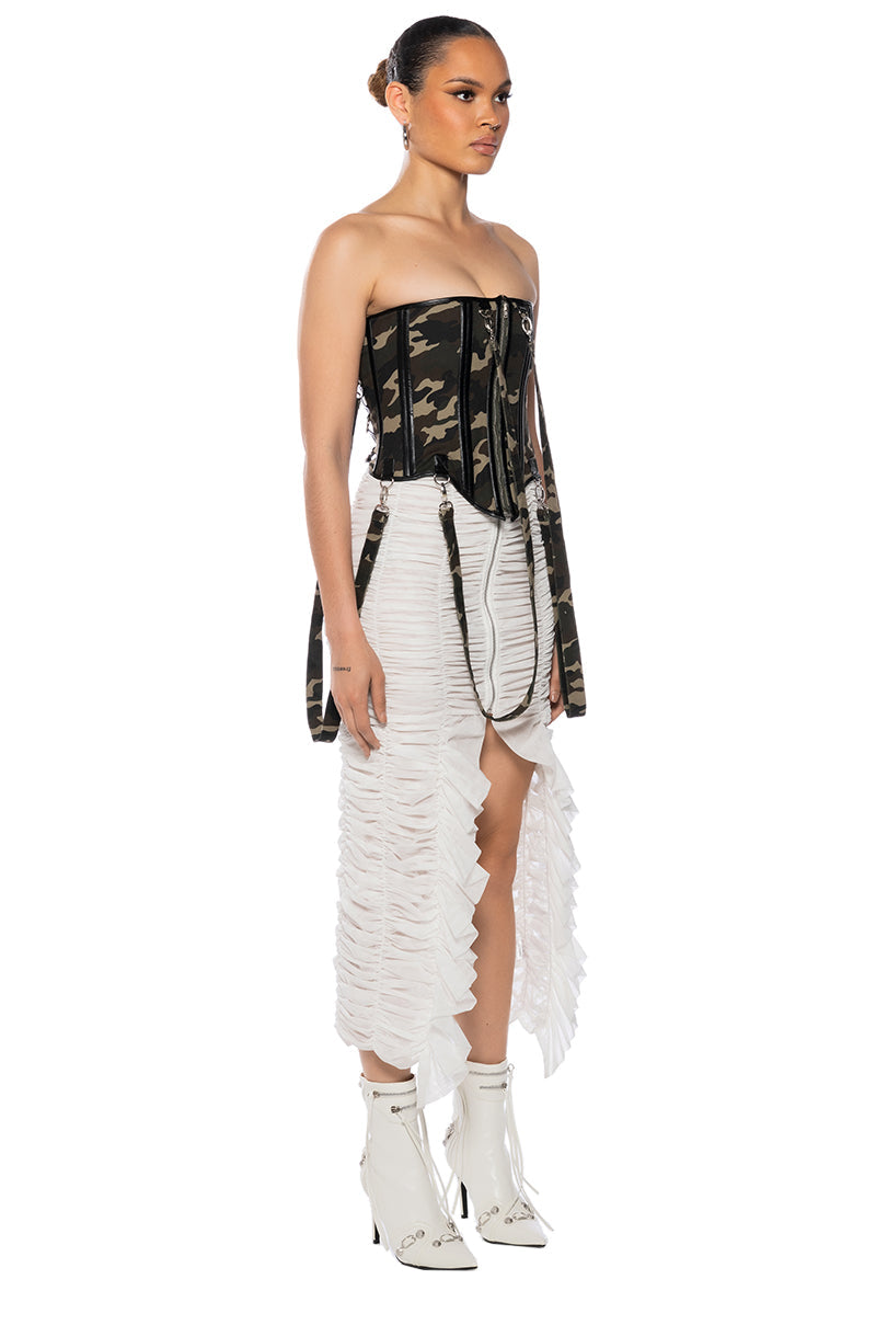 ENCORE SCRUNCHED SLIT MAXI SKIRT