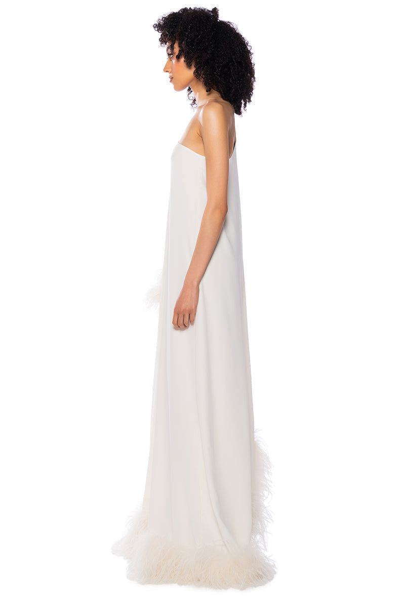 ELIZA ONE SHOULDER FEATHER MAXI