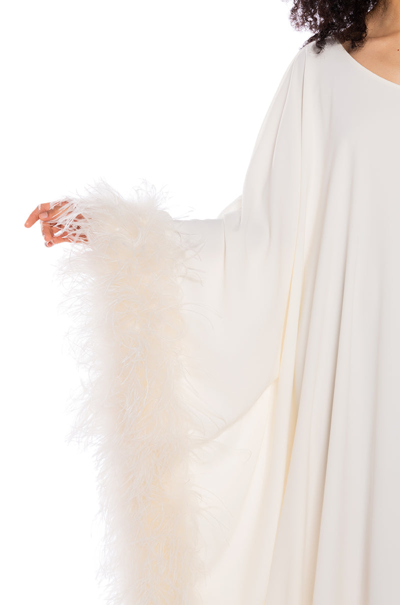 ELIZA ONE SHOULDER FEATHER MAXI