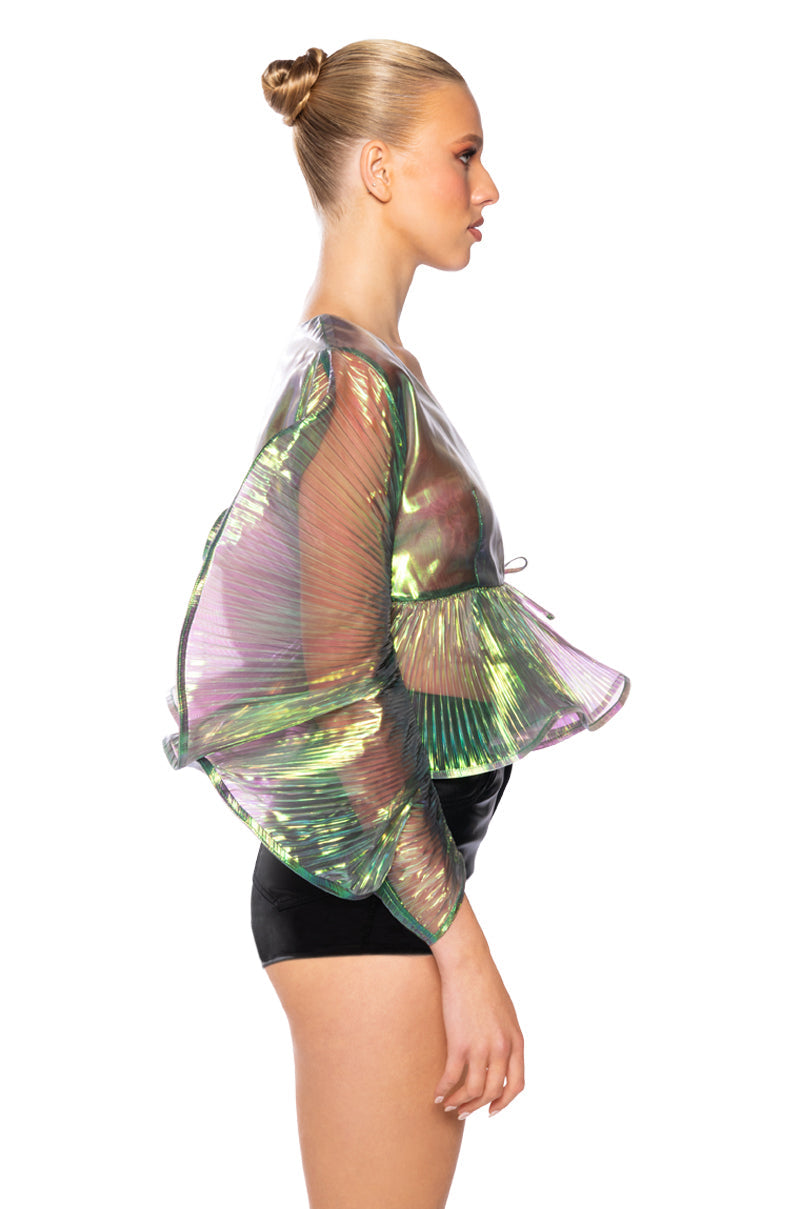 ETHEREAL PLEATED PEPLUM WRAP BLOUSE