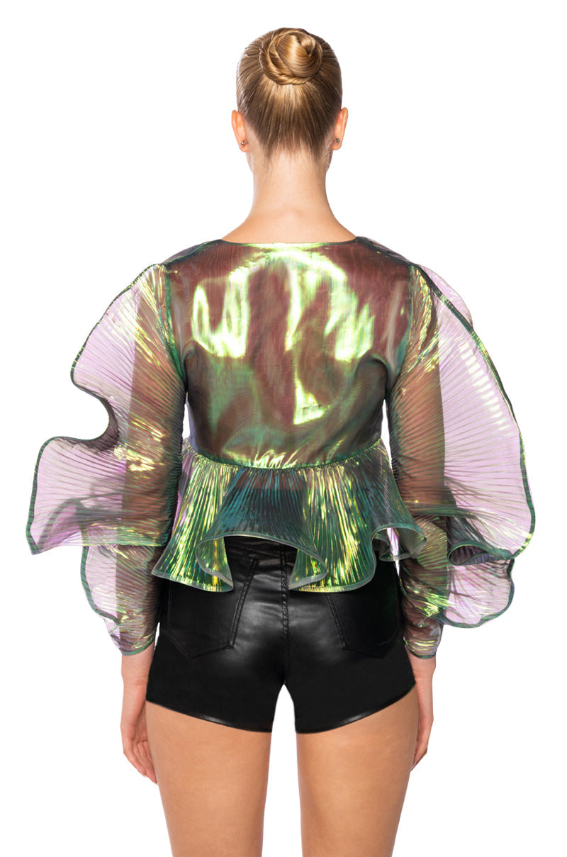 ETHEREAL PLEATED PEPLUM WRAP BLOUSE