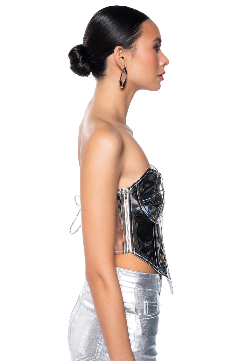 EVA STRAPLESS METALLIC FAUX LEATHER CORSET