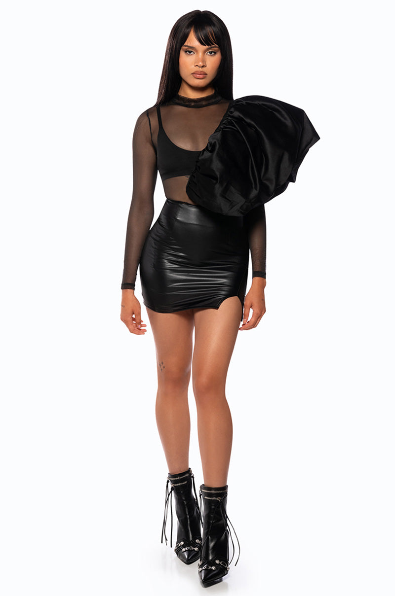EVERYBODY BUT ME FAUX LEATHER MINI SKIRT WITH 4 WAY STRETCH