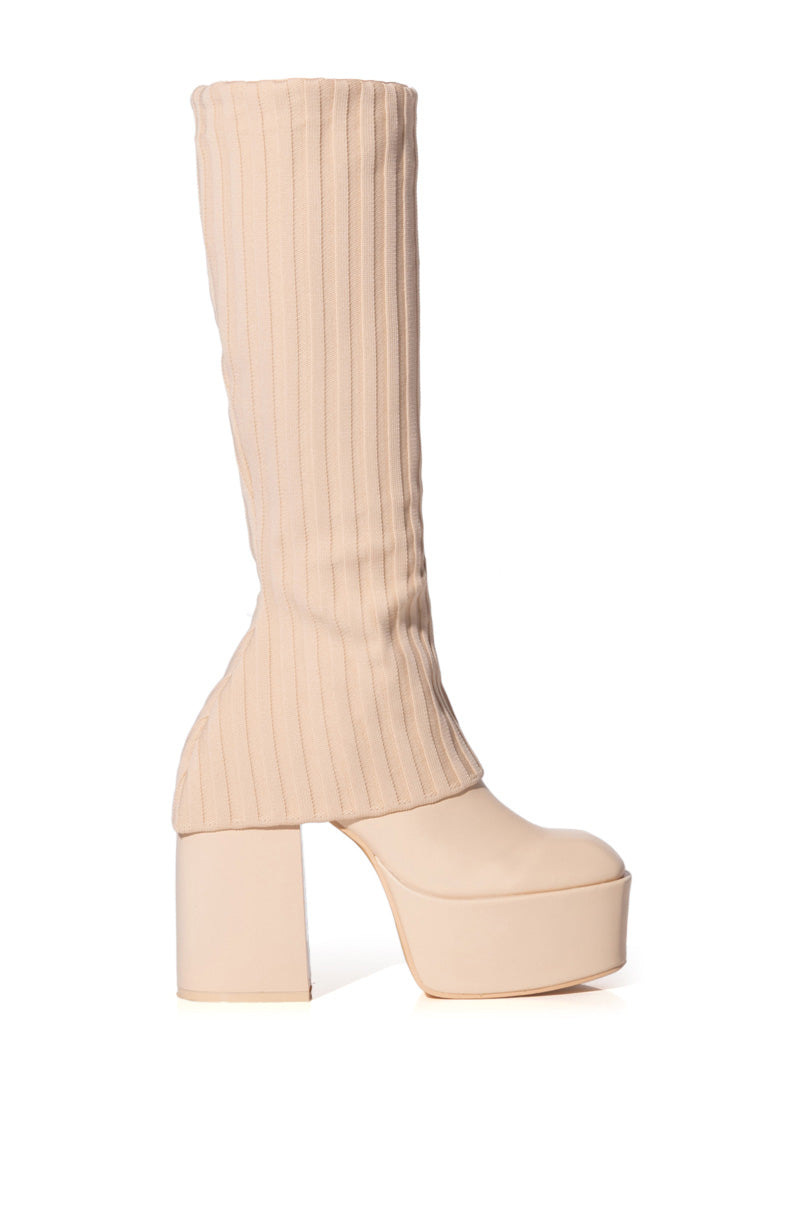 LEILA KNIT FOLD OVER CHUNKY BOOT IN NUDE