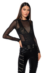 EXPOSED LONG SLEEVE MESH BODYSUIT