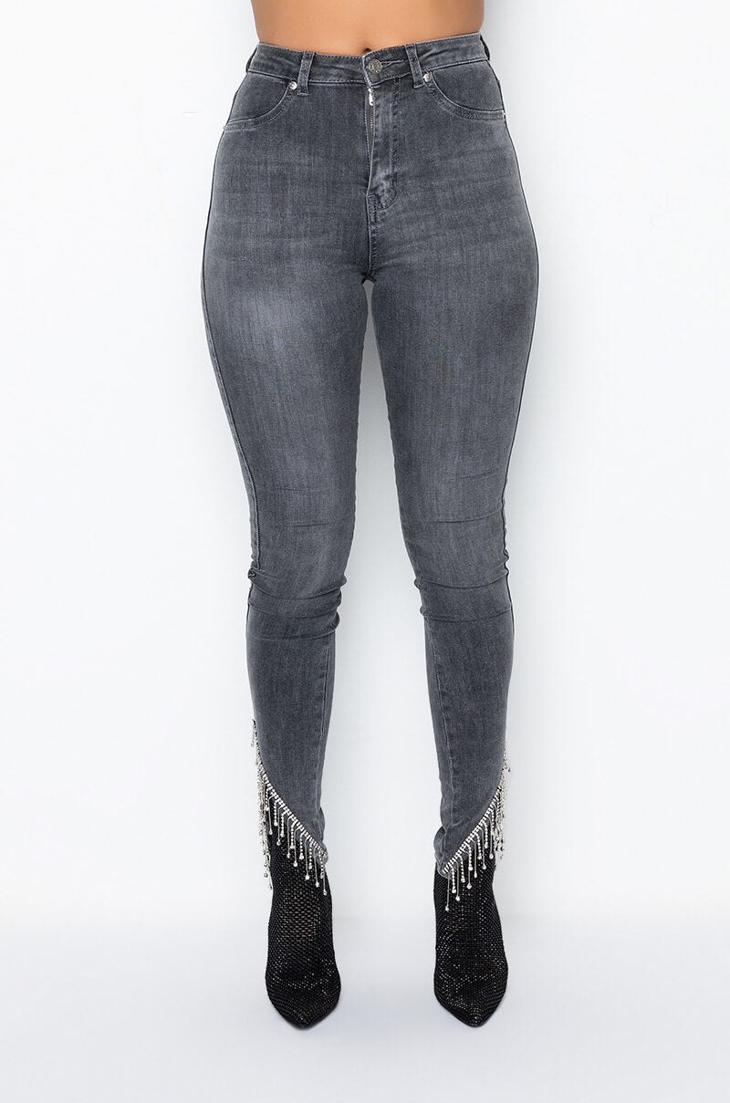 EXTREME STRETCH HIGH RISE SKINNY JEANS RHINESTONE