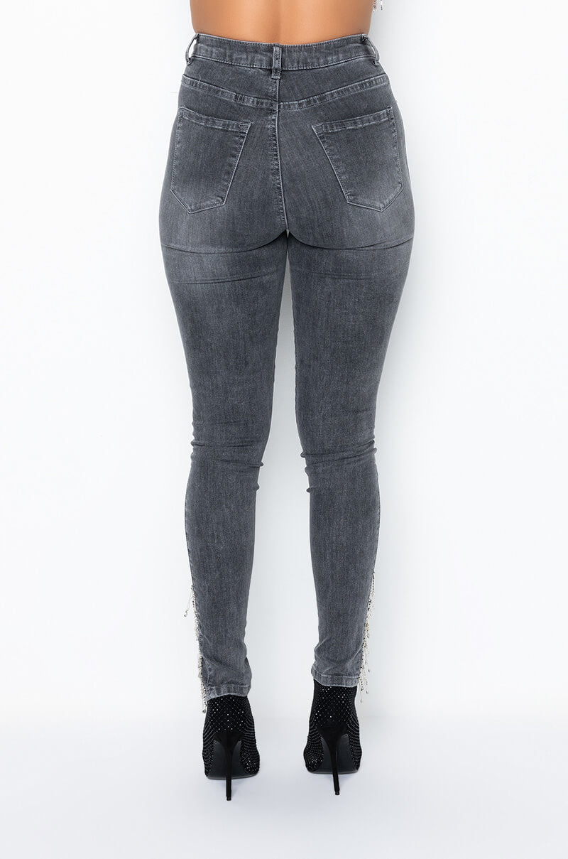 EXTREME STRETCH HIGH RISE SKINNY JEANS RHINESTONE