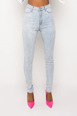 EXTREME STRETCH HIGH WAISTED SKINNY JEANS WITH RHINESTONES
