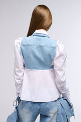 FAITH DENIM TIE POPLIN BLOUSE