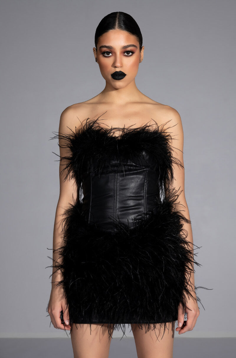 FATAL ATTRACTION FEATHER DETAILED MINI DRESS