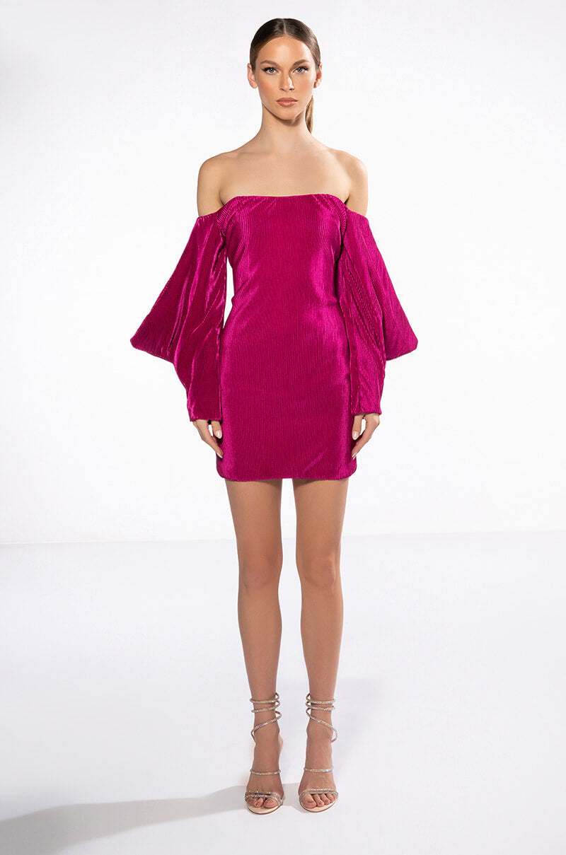 FAYE OFF THE SHOULDER PLEATED MINI DRESS
