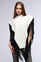 FLY HIGH FAUX LEATHER TOP WITH FRINGE