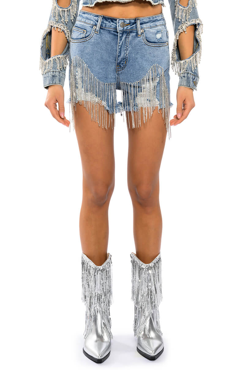 FRESH OUT THE RUNWAY RHINESTONE DENIM SHORT