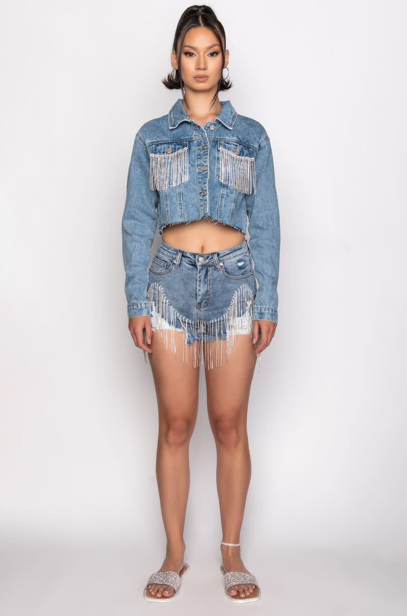 FRESH OUT THE RUNWAY RHINESTONE DENIM SHORT