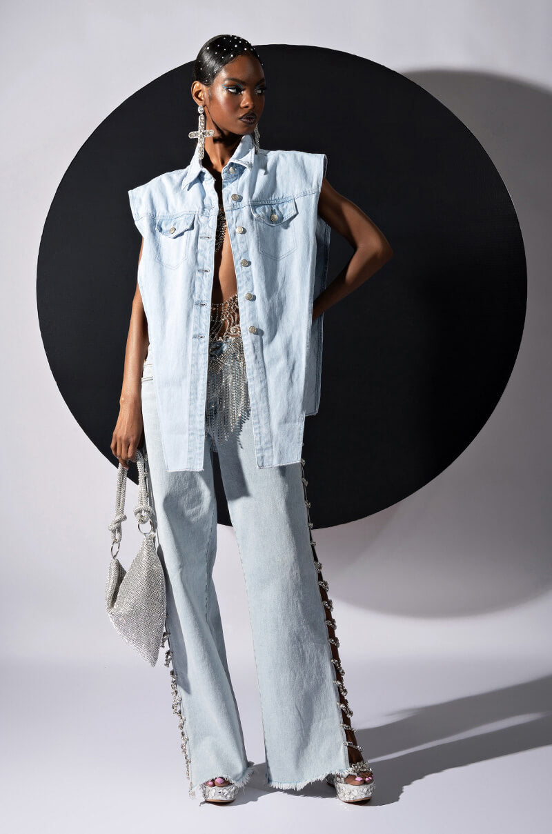 LIGHT WASH ANGLED DENIM VEST