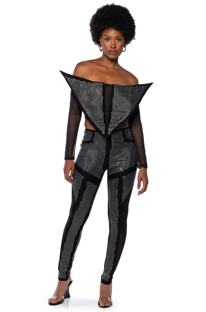 GALACTIC WORLD EMBELLISHED MESH STATEMENT TOP