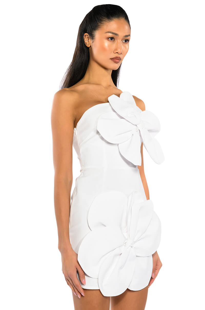 GEMMA FLORAL DETAIL ONE SHOULDER MINI DRESS