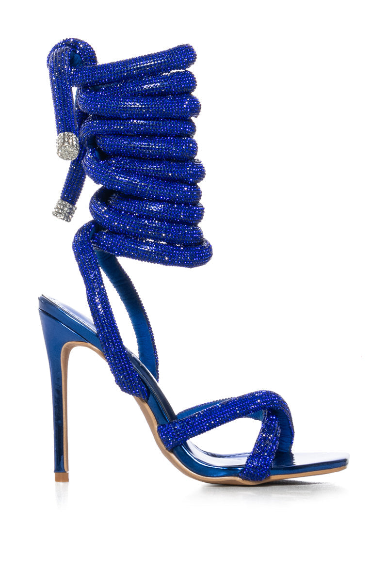 GEMMA PADDED RHINESTONE LACE UP SANDAL IN BLUE