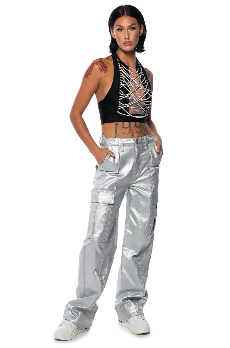 GIMME MORE EMBELLISHED HALTER NECK TOP