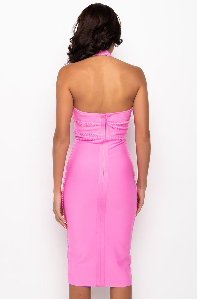 GIVE ME TIME HALTER TOP BANDAGE MIDI DRESS