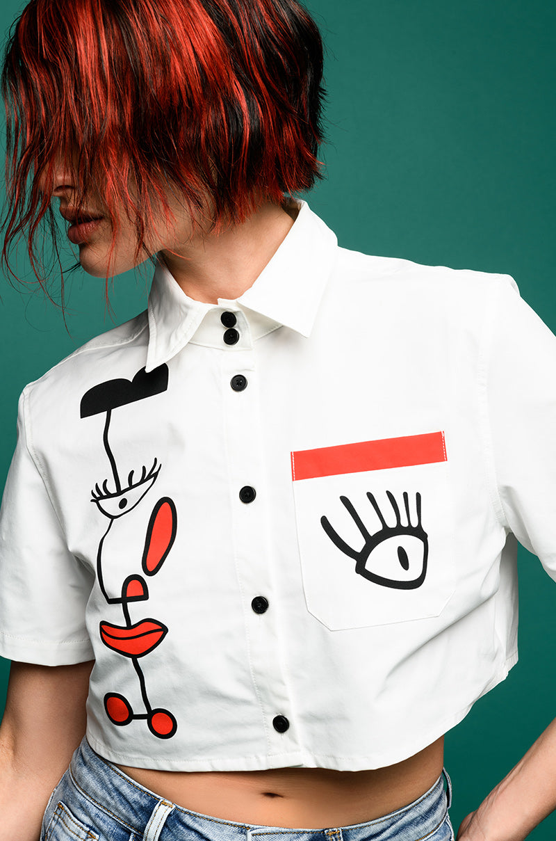 GIVING ATTITUDE PRINTED POPLIN BUTTON DOWN