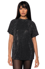 GLITZ OVERSIZED MESH T SHIRT IN BLACK